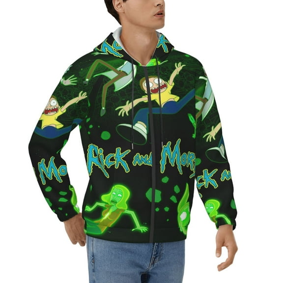 Mens Rick and Mor-t Zip Up Graphic Hoodie with Pockets Comfort Long Sleeve Soft Hoodies