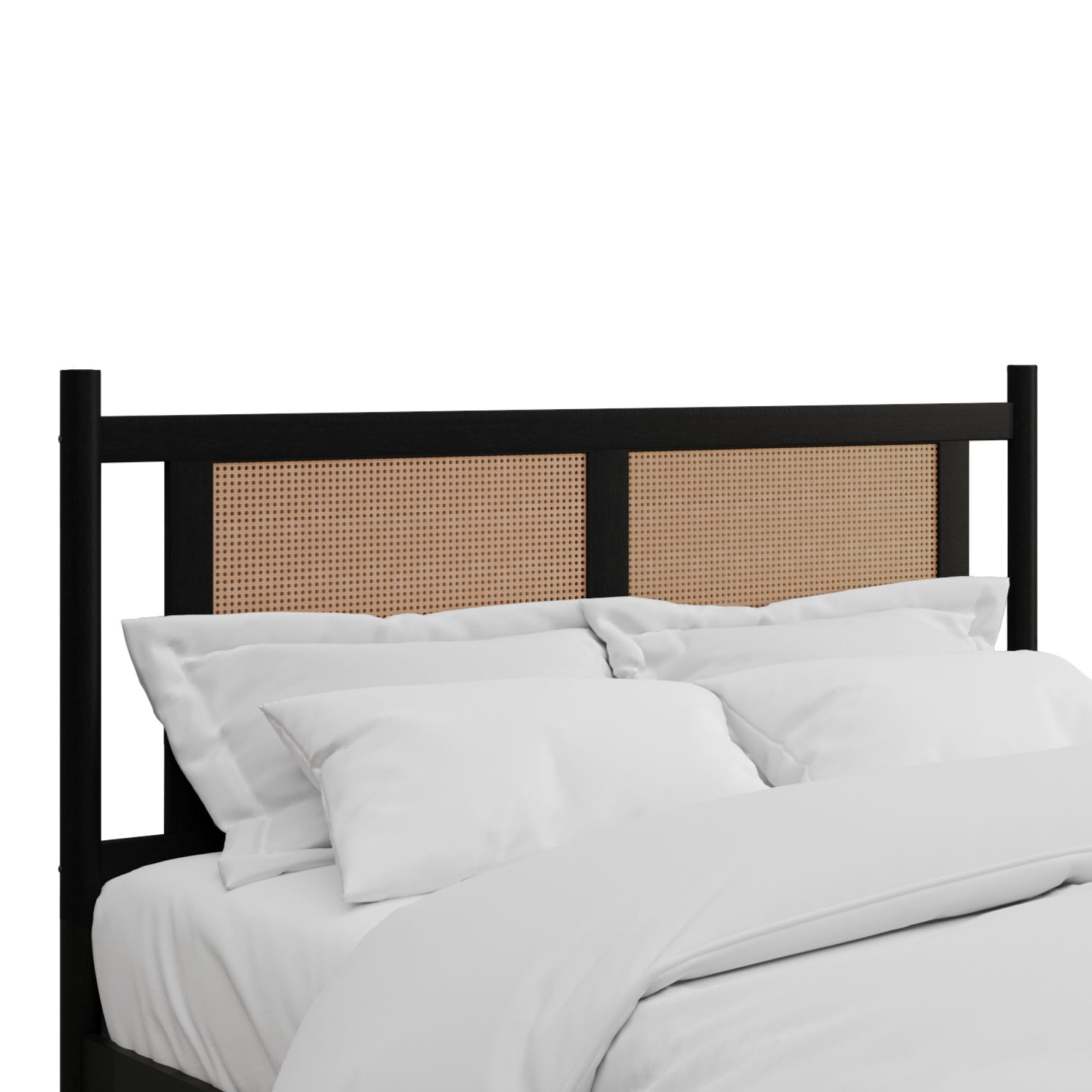Castle Place Rattan Full Wooden Platform Bed, Black