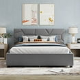 thumbnail image 2 of BTMWAY Queen Bed Frame with Storage, Linen Fabric Upholstered Platform Bed with Brick Pattern Headboard and 4 Drawers, No Box Spring Needed, Queen Size Bed Frame for Teens Adults, Holds 500lbs, Gray, 2 of 9