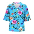 thumbnail image 4 of Fmbrln Womens Tops Summer Fashion Double Layered Short Sleeve V Neck T-Shirts Casual Loose Fit Floral Print Beach Vacation Blouses, 4 of 7