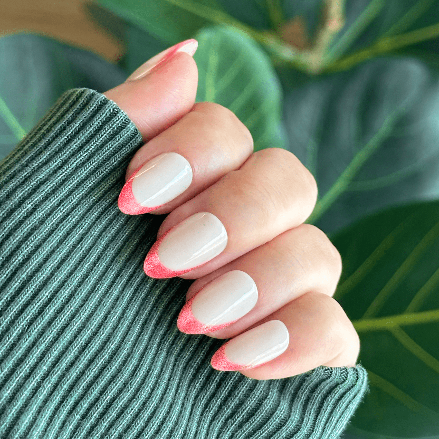 Olive & June Instant Mani Maximalist Medium Almond Press-On Nails, Thick Velvet Hot Strawberry French, 42 Pieces
