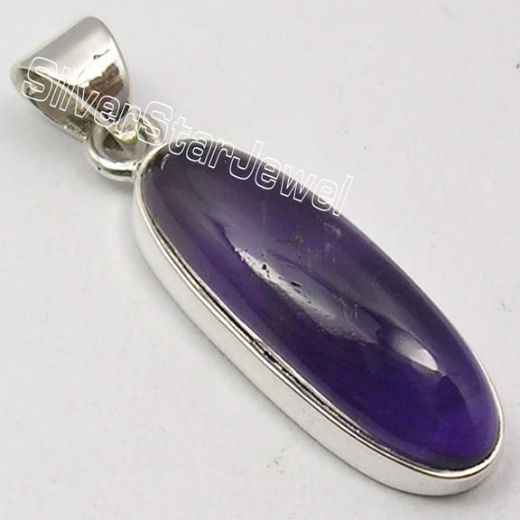 SilverStarJewel 925 Solid Silver Fabulous Purple Amethyst Long Stone Latest Style Pendant 1.3"