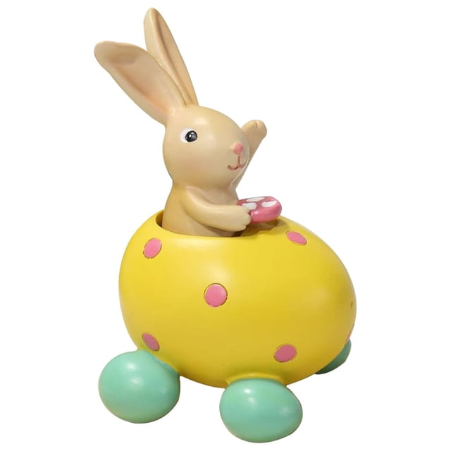 TopLLC Easter Rabbit Eggshell Ornaments, Easter Decorations 3.7 inch 3D Resin Rabbit Figurines Bunny Driving Colorful Egg Car Spring Tabletop Decor Animals Garden Statue for Home Table Centerpieces