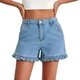 thumbnail image 2 of Only Moment Women's Summer Sweat Shorts Polyester,Cotton Relaxed Fit Casual High Waist Pocketed Denim Shorts Black Jean Shorts Blue,XS, 2 of 8