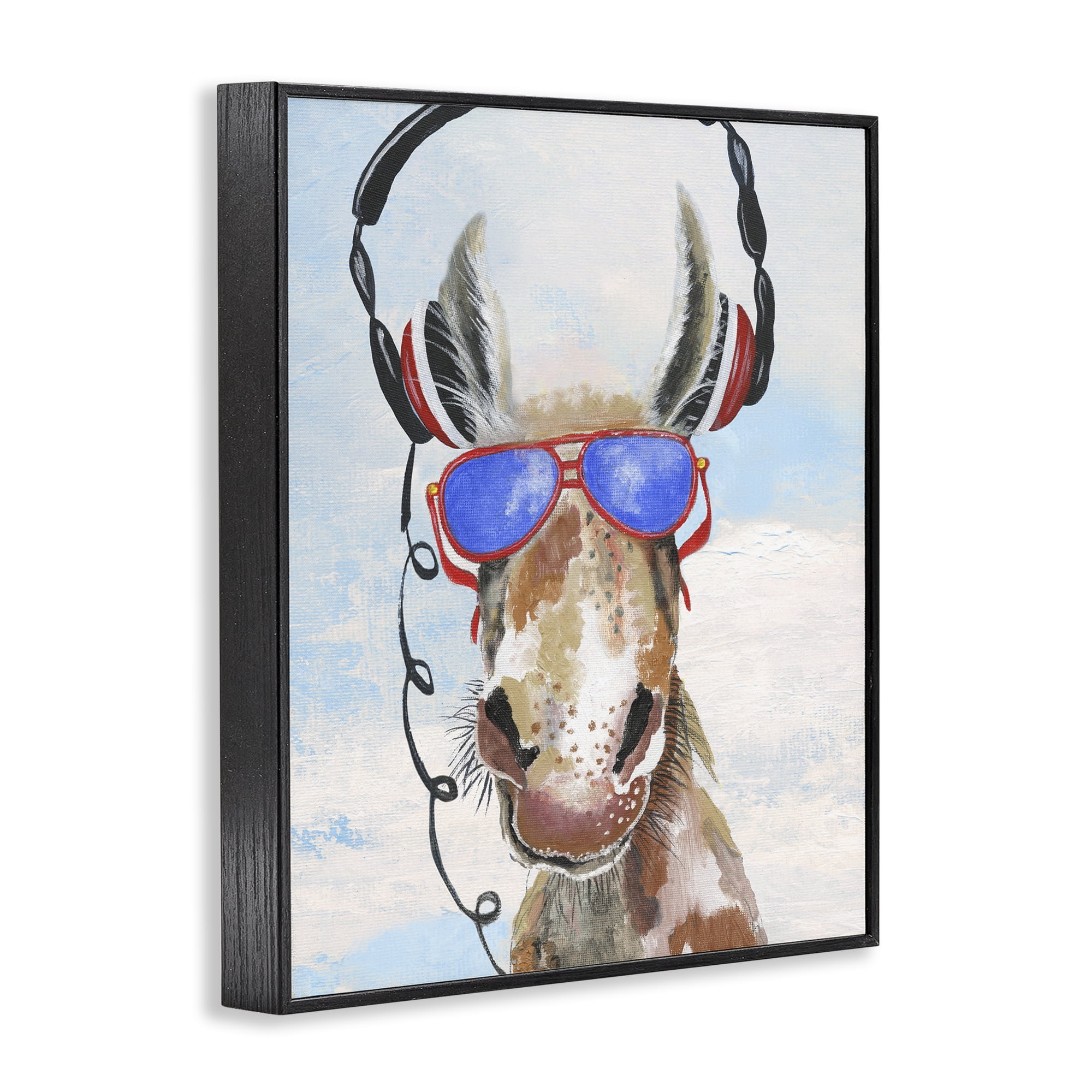 Stupell Industries Donkey Wearing Headphones Black Framed Giclee Art, design by Janet Tava