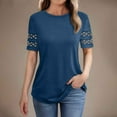 thumbnail image 2 of Wyobmus Women Casual T-Shirt Hollow Out Short Sleeve Tops Summer Round Neck Casual Tee Shirts 2025 Summer Fashin Clothes S-2X Navy, 2 of 4