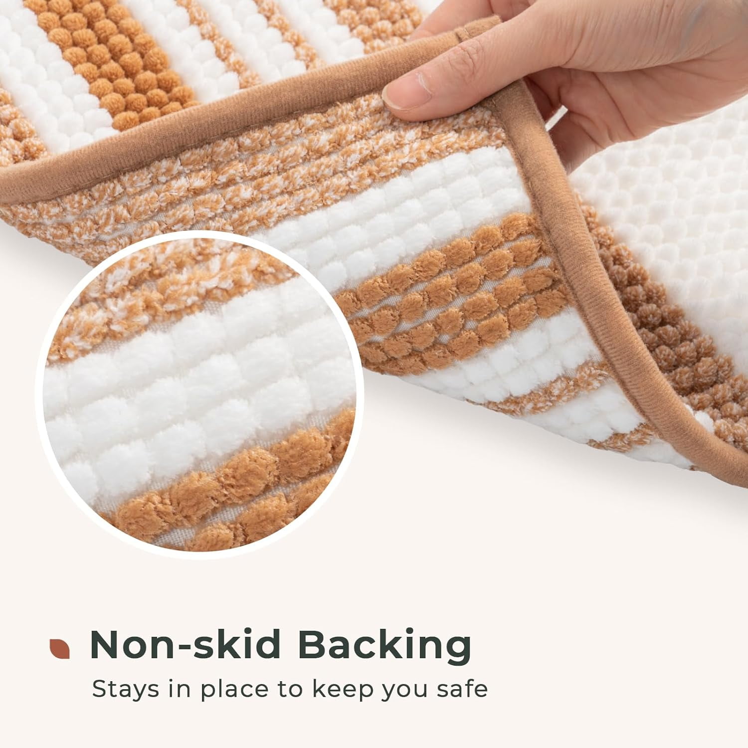 Stripe Chenille Bathroom Rugs Sets 2 Piece 17"x24"+20"x32", Bath Mats for Bathroom Non-Slip, Washable Boho Bath Rugs Set, Water Absorbent Shower Floor Mat, Persian Orange and White