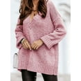 thumbnail image 4 of Women'S Loose Sweater V Neck Long Sleeve Shirt Casual Autumn and Winter Tops Pink M, 4 of 7