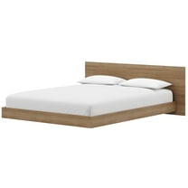 Nexera Satori Low Platform King Size Bed with Headboard, Brown Oak