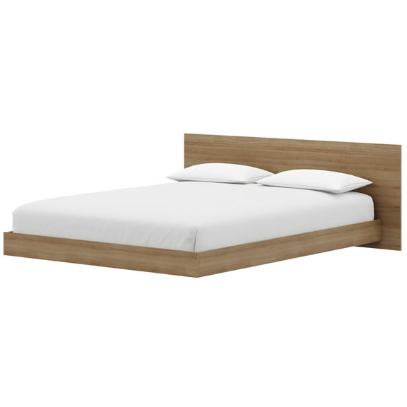 Nexera Satori Low Platform King Size Bed with Headboard, Brown Oak