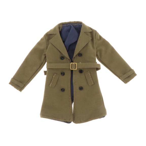 1/12 Scale Figure Trench Coat Windproof Outerwear Outfits with Belt Handmade Long Overcoat for 1/12 Soldier Figures Body Accessories Costume Green