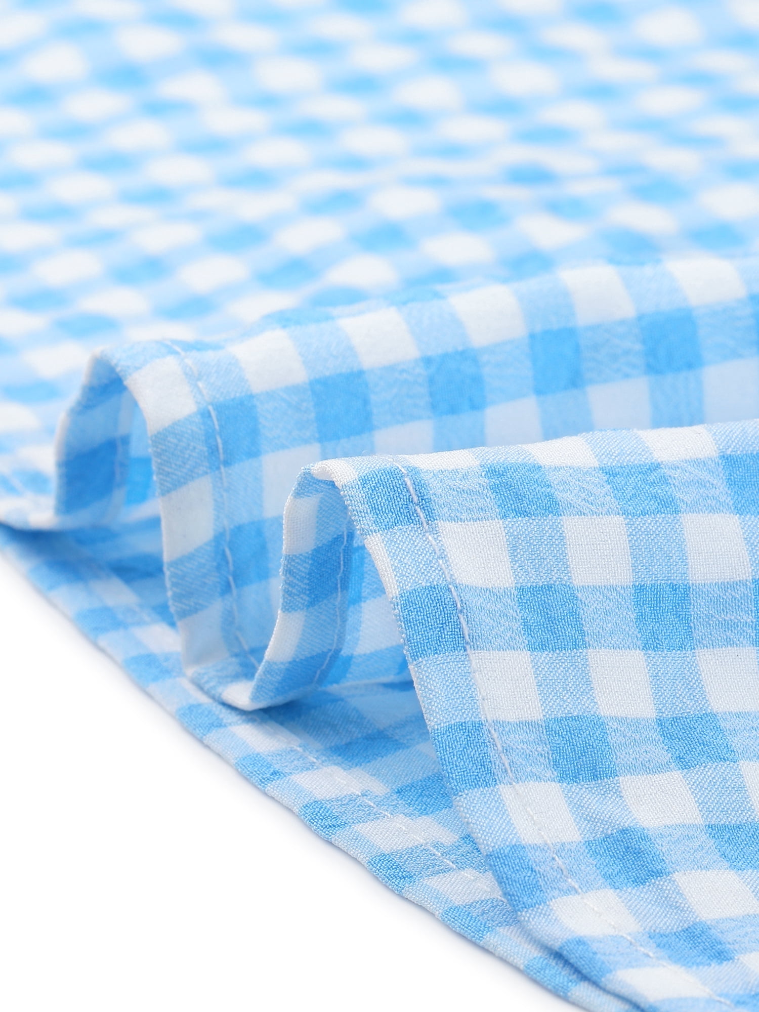 DARING DIVA Woman's Peasant Ruffles Puff Sleeve Gingham Plaid Top L Blue