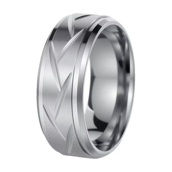 PAMTIER Men's Stainless Steel 8mm Leaf Pattern Design Trend Personality Simple Holiday Gift Ring Silver Size 12