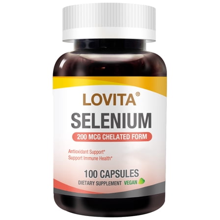 LOVITA Selenium 200 mcg (as Glycinate Chelate) – High Absorption, Yeast-Free – Supports Immune & Thyroid Health – 100 Vegan Capsules