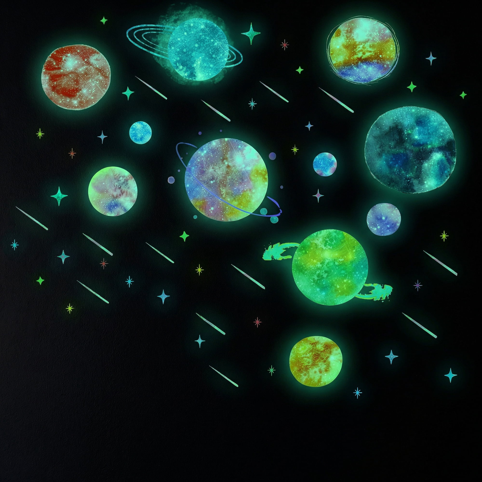 Unique Bargains 124 Pcs Space Wall Decals Glowing Planets Stickers Planets 15.0" x 11.0"