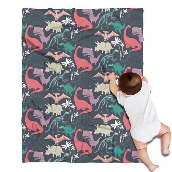 DarkBlue Colorful Dinosaurs Plants Pattern Blanket,Comfortable Soft Flannel Throw Blanket,All Season,Warm Lightweight Blankets for Sofa Bed Couch Living Room Chair,30"x40"