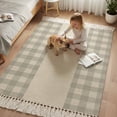 thumbnail image 3 of Bedroom Rug Carpet 3'x 5', Retro Grey Washable Floor Carpet with Tassels, Farmhouse Buffalo Plaid Vintage Beige Elegant Soft Floor Rug Mat for Patio, Balcony, Laundry, Room Decor, 3 of 9