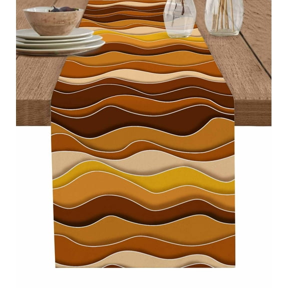 Hokiten Table Runners 36 Inches Long Dress Scarves, Burnt Orange Ombre Farmhouse Kitchen/Dining Table Runner, Short Coffee Tablerunners, Abstract Art Moire Ocean Waves 13x36 Inch