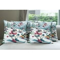 thumbnail image 2 of Ambesonne Cat Throw Pillow Cover Pack of 4, Snowy Cartoon Skiing Kitties, 4 Pcs-18" x 18", Pale Blue Raspberry White, 2 of 5