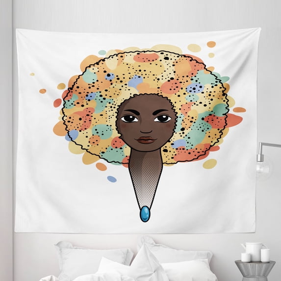 Funky Tapestry, Portrait of a Woman with Luxuriant Hair in the Style of an Colorful Print, Fabric Wall Hanging Decor for Bedroom Living Room Dorm, 5 Sizes, Multicolor, by Ambesonne