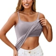 thumbnail image 6 of OIUUAK Women Cami Tops with Built in Bra, Square Neck Double Lined Backless Crop Spaghetti Strap Y2K Summer Going Out Sleeveless Blouses, GY2, 6 of 6