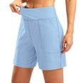 thumbnail image 4 of SWSMCLT Women's High Waisted Shorts Spandex Thin Elastic Waist Yoga Shorts Running Soft Biking Sky Blue 16-18, 4 of 5