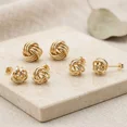 thumbnail image 6 of Tilo Jewelry 14K Yellow Gold Classic Polished Love Knot Stud Post Earrings with Secure Push-Backs | 9MM | Women & Unisex, 6 of 10