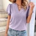 thumbnail image 6 of Lindreshi T Shirts for Women Womens Spring and Summer Gold Lace V-Neck Solid Color Bottom T-Shirt Hollow Top, 6 of 8