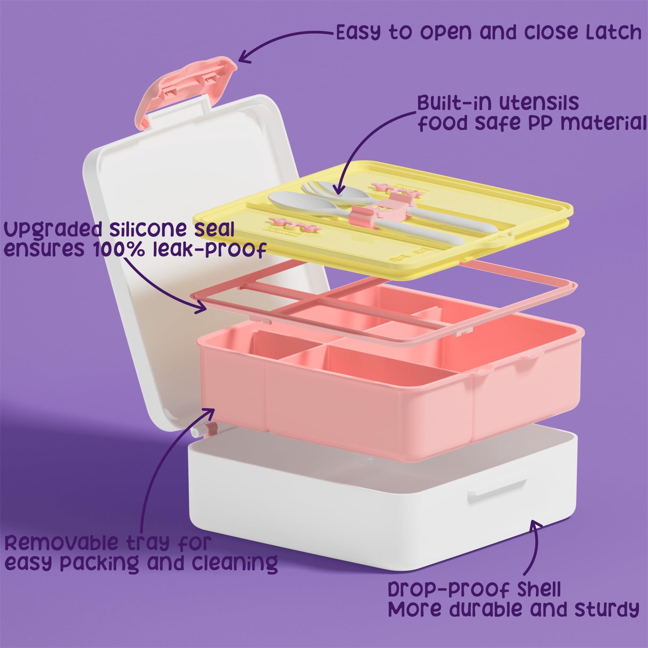 Bento Lunch Box, 40OZ Leak Proof Bento Box with 4 Compartments Lunch Container with Utensils (Rainbow)