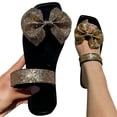 thumbnail image 4 of zttd womens shoes summer slippers sequin bow square toe slippers fashion flat plus size slippers women's slipper a, 4 of 6