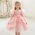 thumbnail image 6 of THDHVS Flower Girl Dress,Puff Sleeve Princess Party Gown Elegant Fashion Design for Girls Bridesmaid Birthday Dinner Stage Show,Girls Party Dress Pink 4-5 Years, 6 of 8