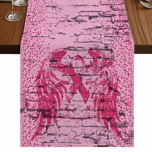 Table Runners 70 Inches Long Dress Scarves, Pink Ribbon Farmhouse Coffee/Dining/Kitchen Table Decor, Holiday Table Runner, Wings Romantic Love Heart Flowers Retro Country 13x70 Inch