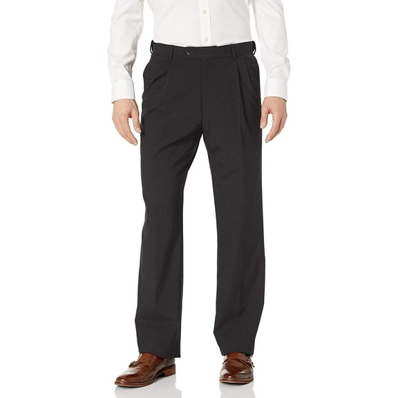 Men's Pleated Front Self Adjusting Expander Waist Charcoal Grey Pant