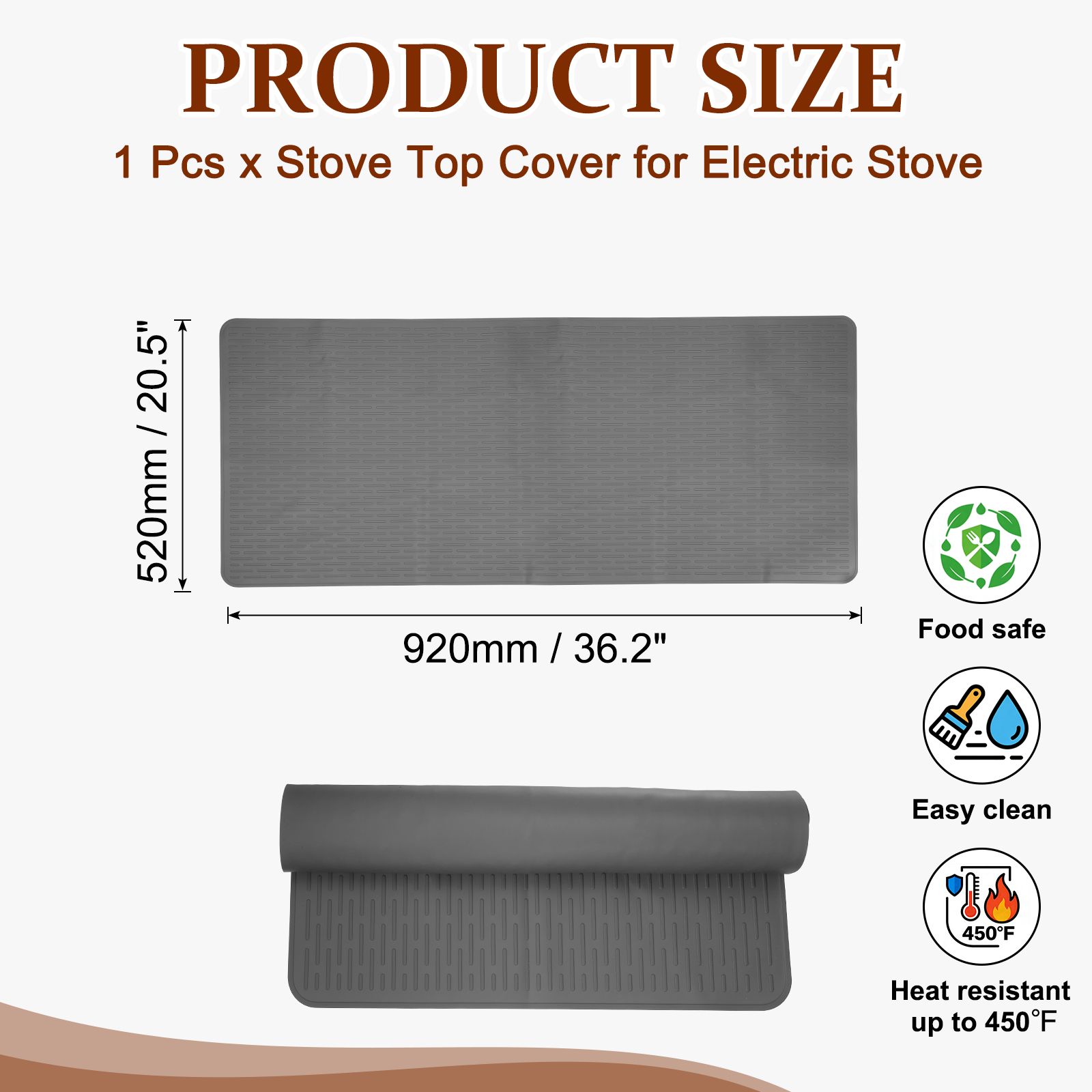 Uxcell 36 x 20 Inch Stove Top Cover for Electric Stove, 1Pcs Silicone Stripe Mat for Glass Top Cover Non-Slip Glass Cooktop Protector for Kitchen Oven Dish Drying Mat, Gray