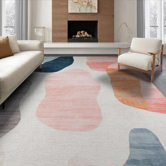 ODIKA 8'x10' Washable Area Rug Non-Shedding, Easy Care, Abstract Modern Brushstroke Art With Interlocking Watercolor Color Blocks for King Size Bedroom Under Bed, Master Suite