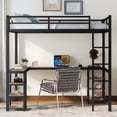thumbnail image 2 of Full Loft Bed with L-Shaped Desk,Heavy Duty Metal Loft Bed Frame with Ladder and Shelf for Kids, Adults, Space Saving Design,Black, 2 of 8