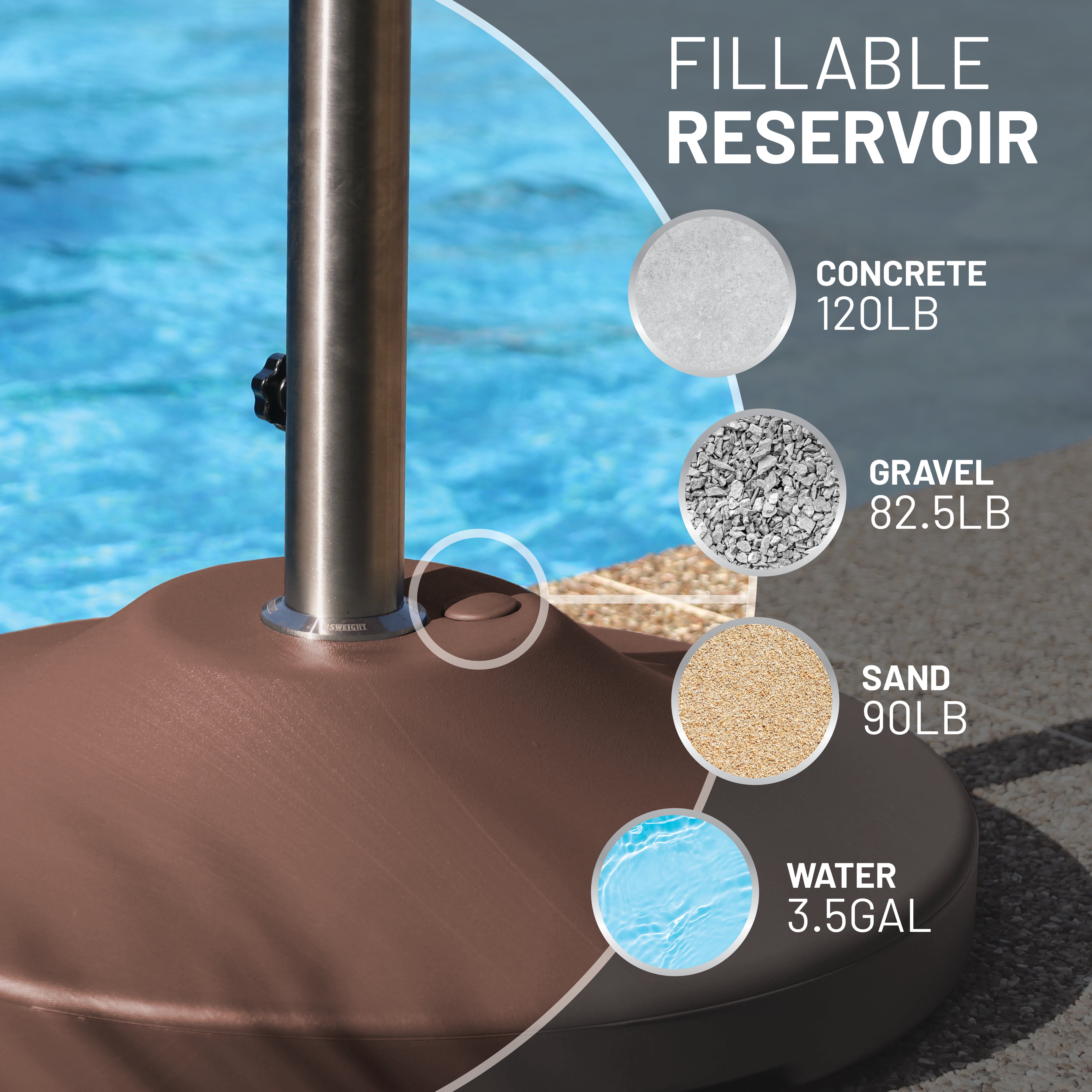 US Weight Fillable Heavy-Duty Free Standing Umbrella Base - Bronze