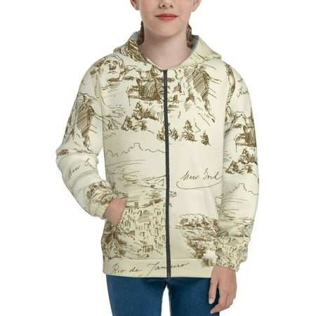Naloa American Monuments Teenage Zipper Hoodie Long Sleeve Zip Up Hoodies Casual Jackets Tops for 7-12 Years-Medium