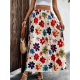 thumbnail image 4 of Women Mid Length Skirt with Elegant Random Digital Floral Print, Stretch Elastic Waist, Wearable Spring Summer Autumn, Figure-Flattering for All Ages, for Commute Dating Party Beach Vacation, 4 of 5