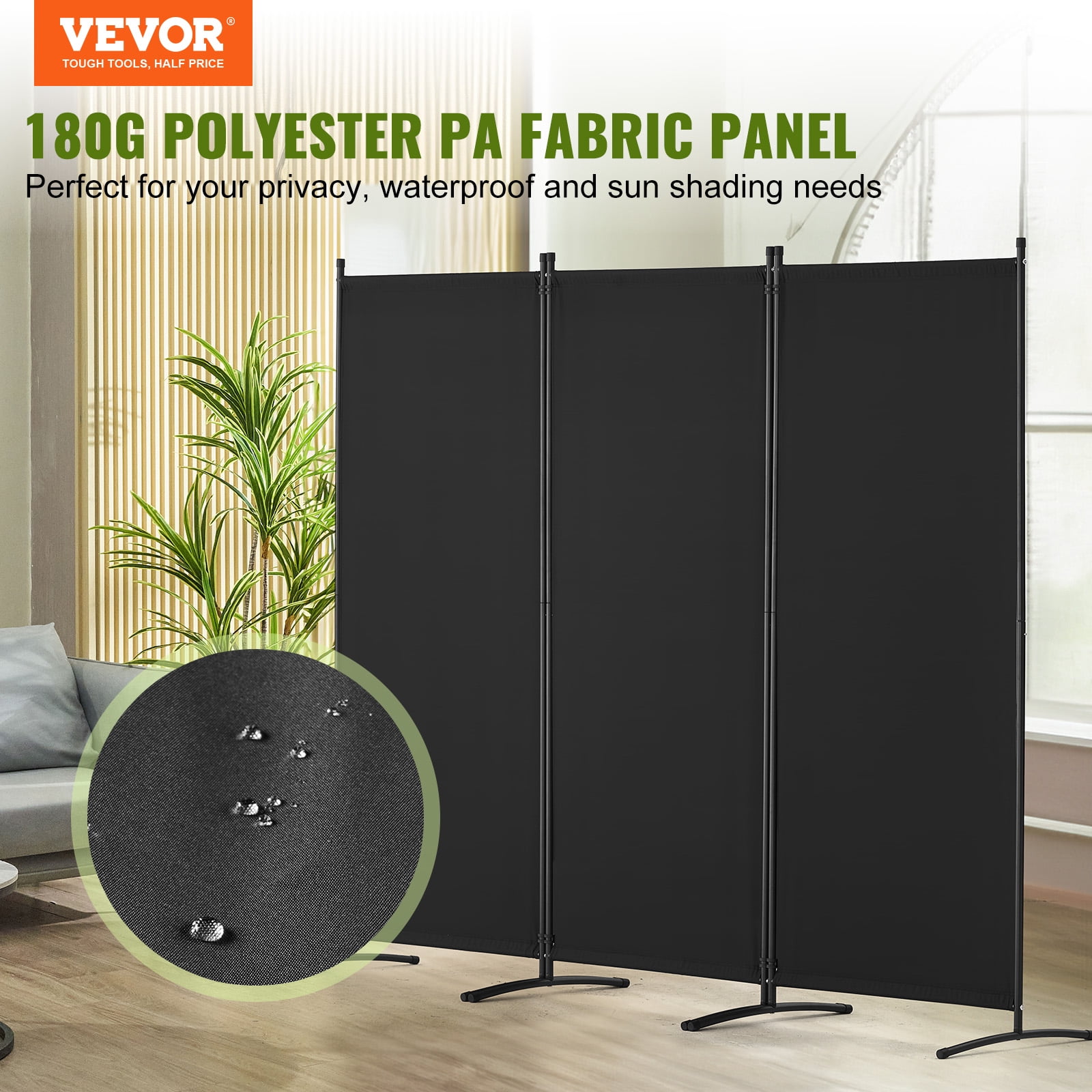 VEVOR Room Divider, 3 Panel Room Dividers and Folding Privacy Screens, Fabric Partition Room Dividers for Office, Bedroom, Dining Room, Study, Freestanding, Black