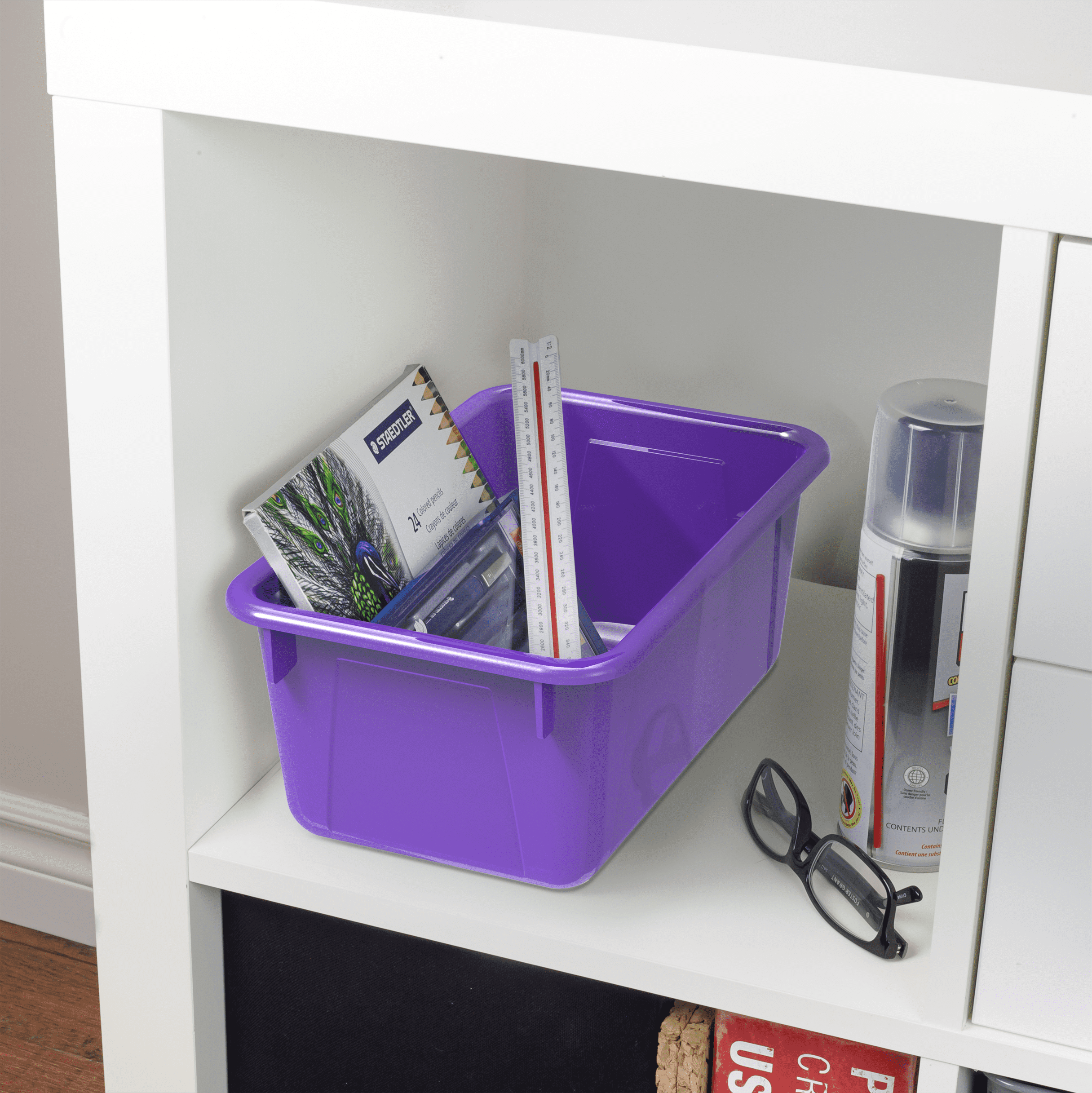 Storex Plastic Cubby Bin, Kids' Craft and Supply Storage, Purple, 5-Pack