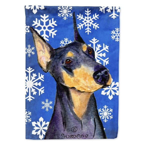 Carolines Treasures SS4633-FLAG-PARENT Doberman Winter Snowflakes Holiday Flag  multicolor