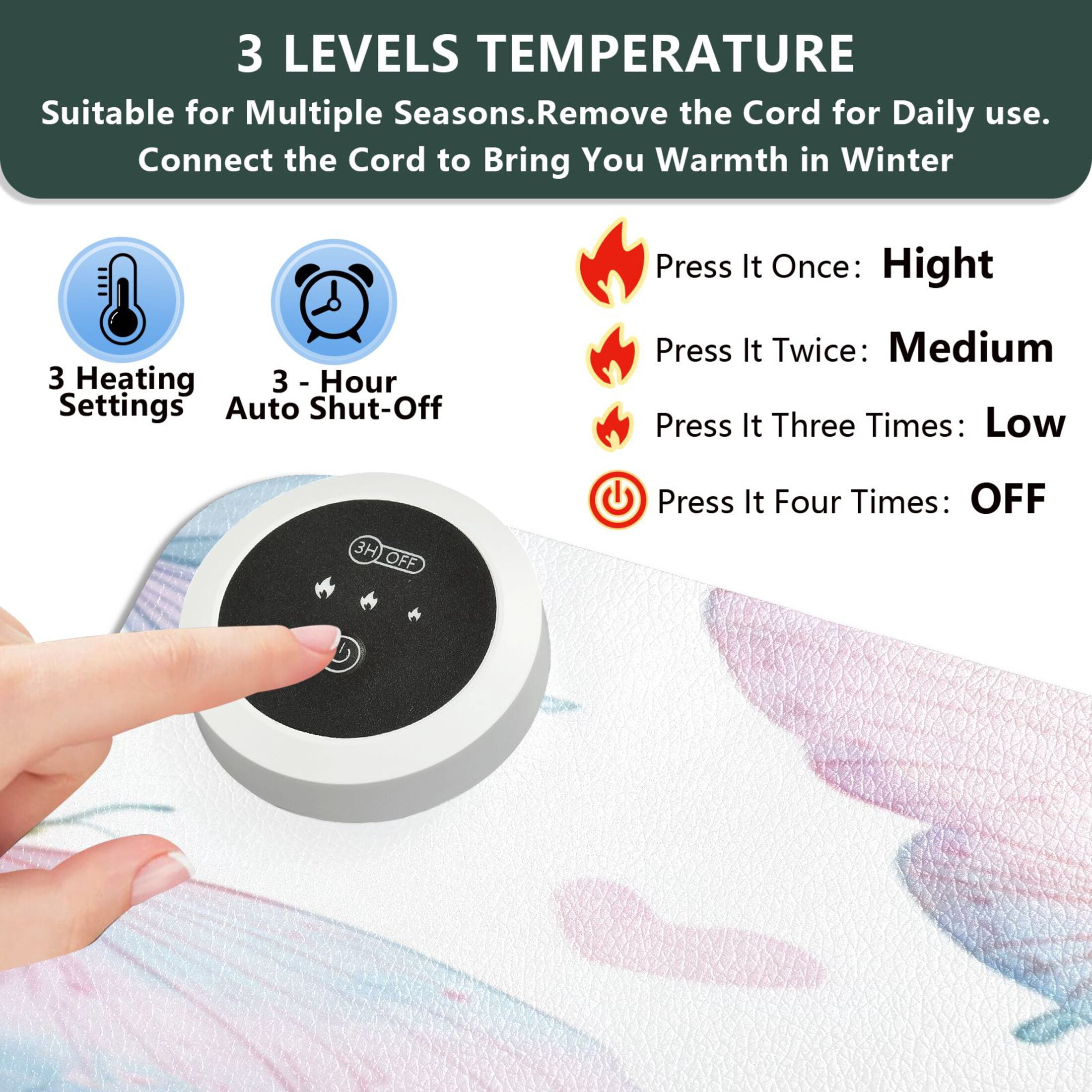 Large Heated Desk Mat Mouse Pad 31.5"x13"PU Leather Graphene Heating Desk Warmer with 3 Temperature Settings 110V US Plug Non-Slip Warm Pad for Home, Office, and Gaming Gentle Pastel Butterfly Print
