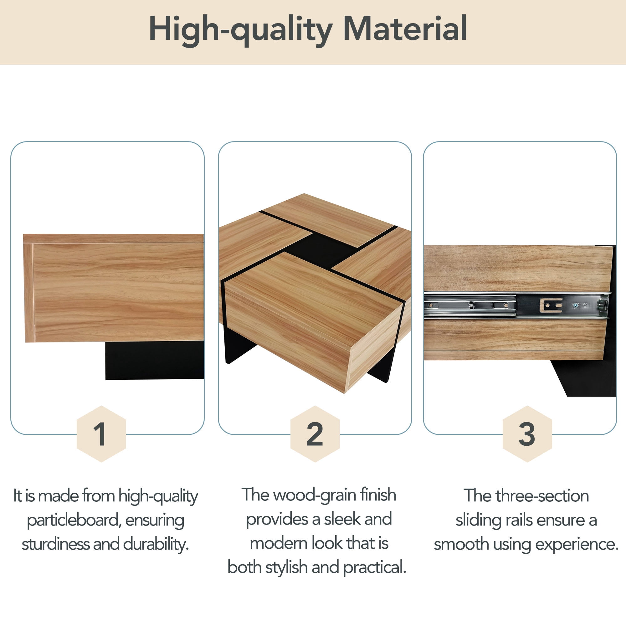 MAYEERTY Unique Design Coffee Table with 4 Hidden Storage Compartments, Square Cocktail Table with Extendable Sliding Tabletop, UV High-Gloss Center Table for Living Room, 31.5"x 31.5",Brown