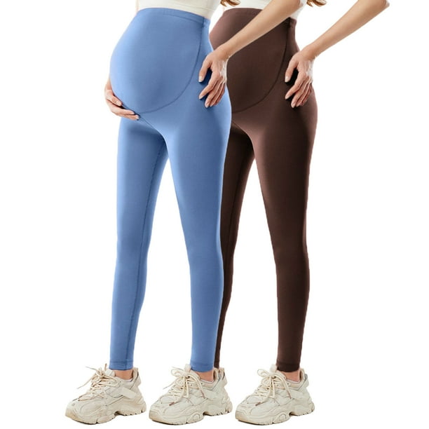Amzcrzy 2PC Leggings premamá color liso por encima de la barriga clásicos largo completo cómodos suaves yoga ejercicio informal S-XL Azul