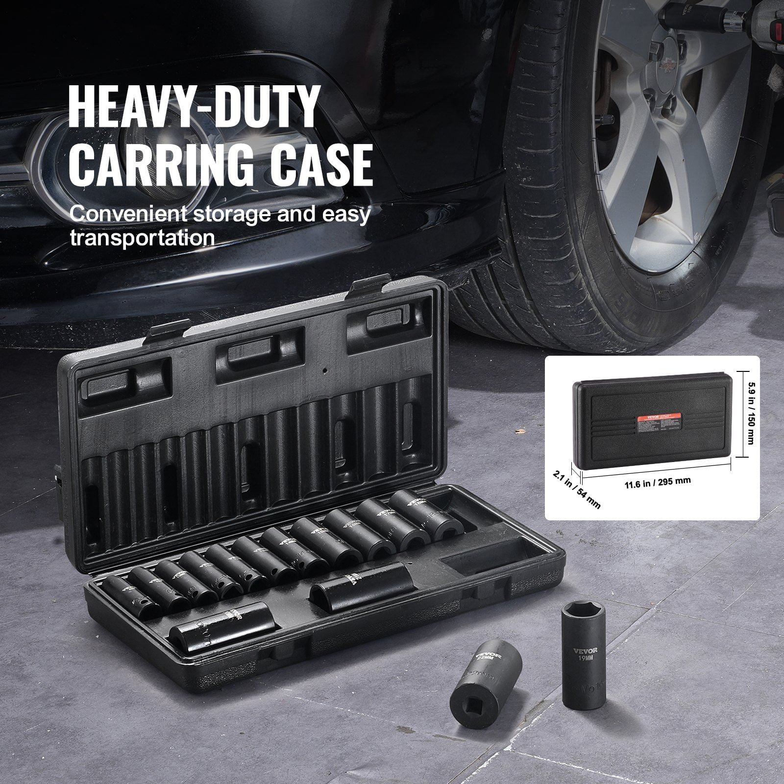 15pc 3/8" Drive Impact Socket Set – 6-Point Deep & Shallow, Durable Case, Ratchet Tool Kit