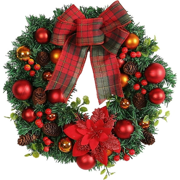 Christmas Wreath Decorations-Christmas Cemetery Wreaths Front Door Wreath Decoration Christmas Garland Artificial Flower Xmas 15.8" Christmas Wreath (Red, One Size)