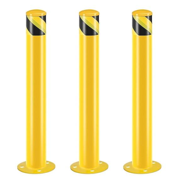 Safety Bollard Post, 36'' Height Steel Bollards 3.5'' Pipe Diameter Parking Post Barrier with Reflecitive Tape Steel Pipe Bollard Bolt Down Bollards for Crowd Control(3 PCS)