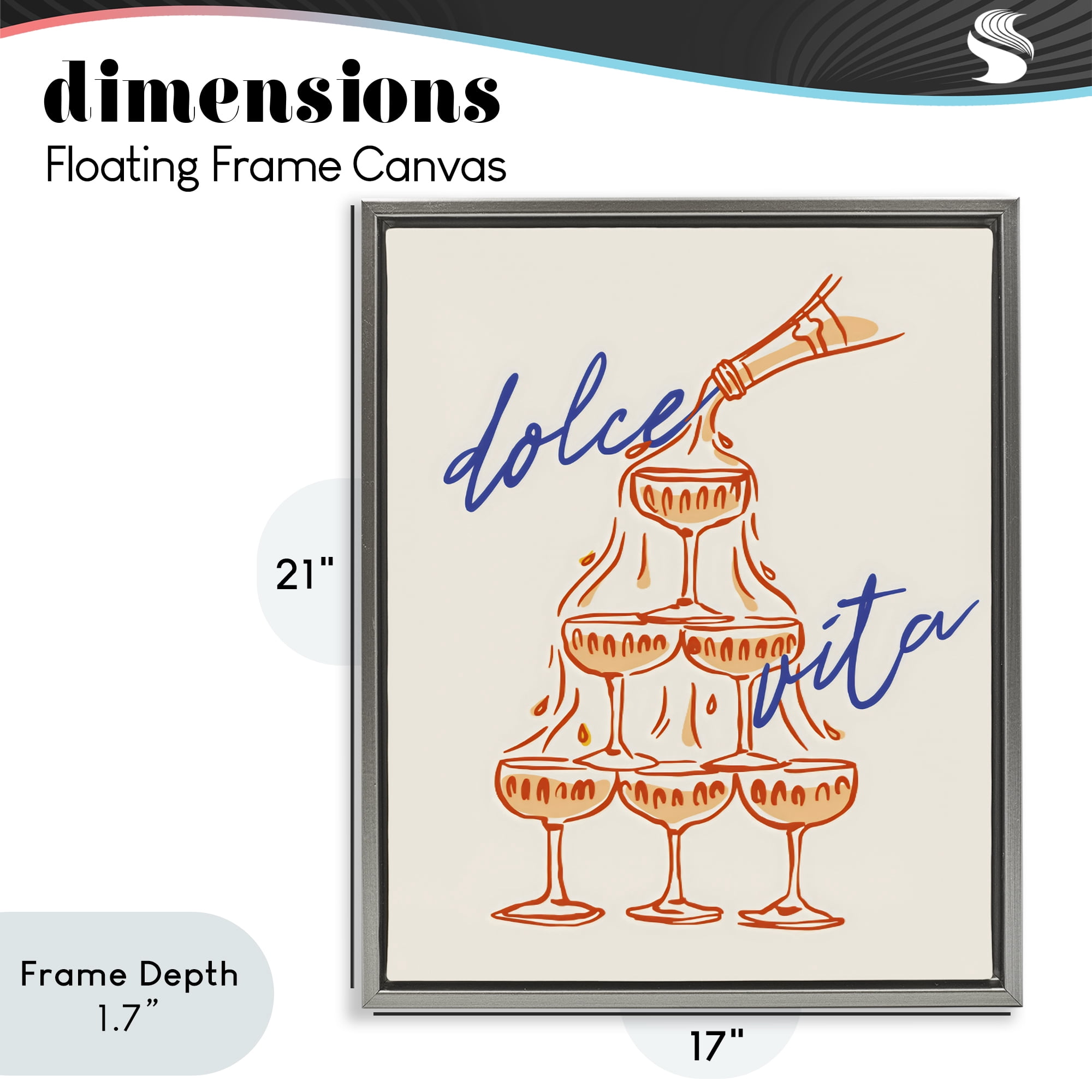 Stupell Industries Dolce Vita Champagne Tower Gray Framed Floater Canvas Wall Art, design by The Prints Vibe