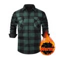 thumbnail image 2 of Flannel Plaid Shirts for Men Sherpa Lined Casual Button Up Shackets Jackets Long Sleeve Fitted Tops with Pocket (M, Army Green), 2 of 6